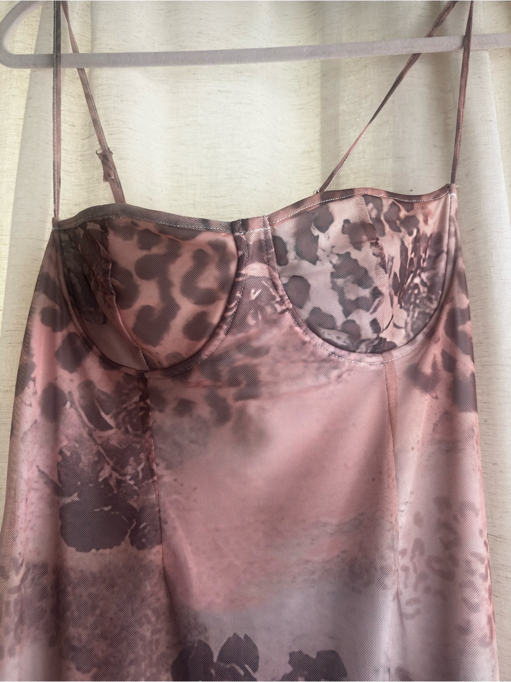 Women’s Pink Satin Leopard-Print Slip Dress